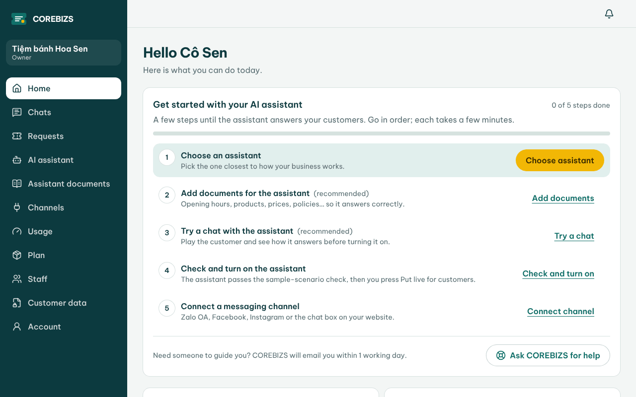 The get-started list on Home