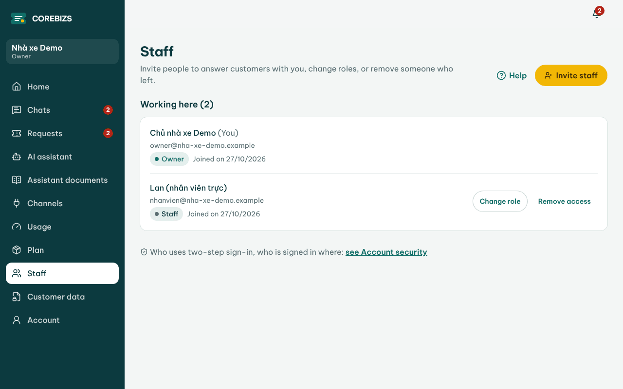 The Staff screen